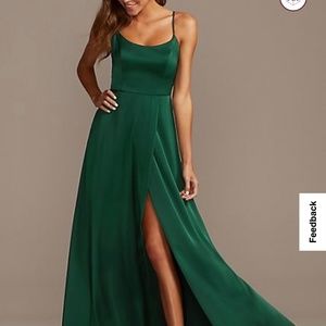 David’s Bridal Bridesmaid Dress Spaghetti Strap with Slit in Juniper F20095